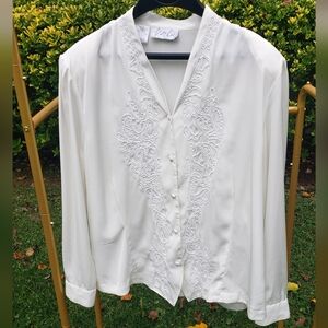 Vintage White Embroidered Button Down by Kathy Che